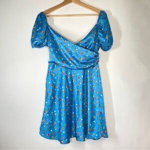 Zara Womens Fruit Floral Satin Puff Sleeve Coquette Mini Dress Size S Dainty